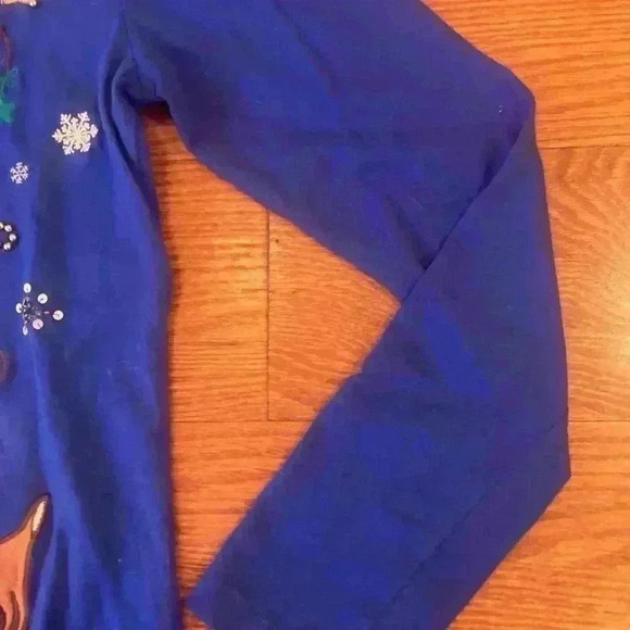 Christmas Winter Holiday Long Sleeve Tee embroidered sequins beading size Small - Picture 7 of 9